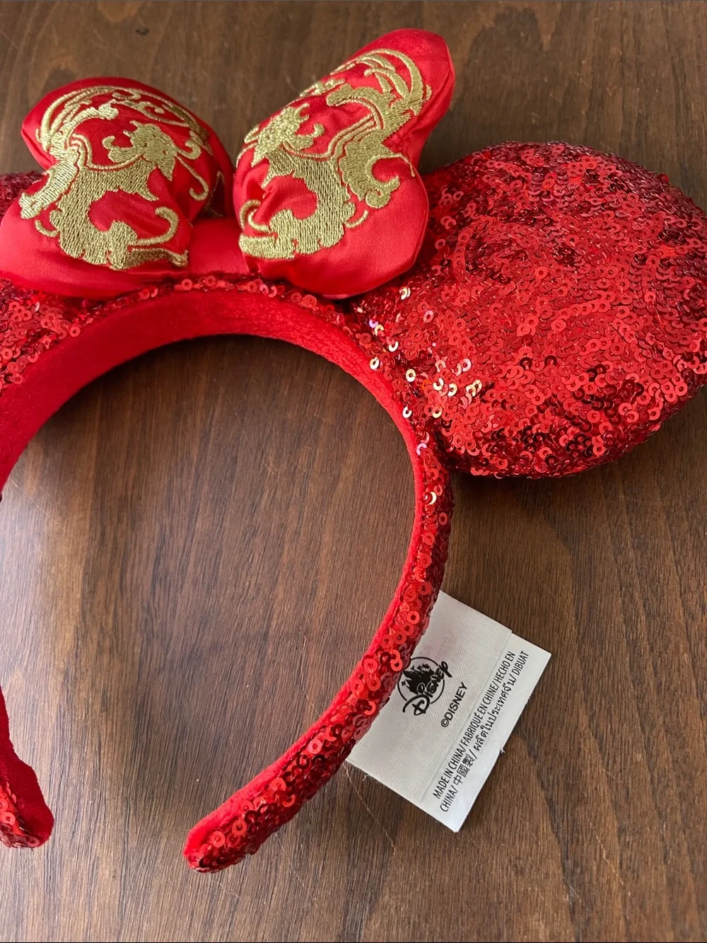 Disney Minnie Ears Red Sequin Lunar New Year
